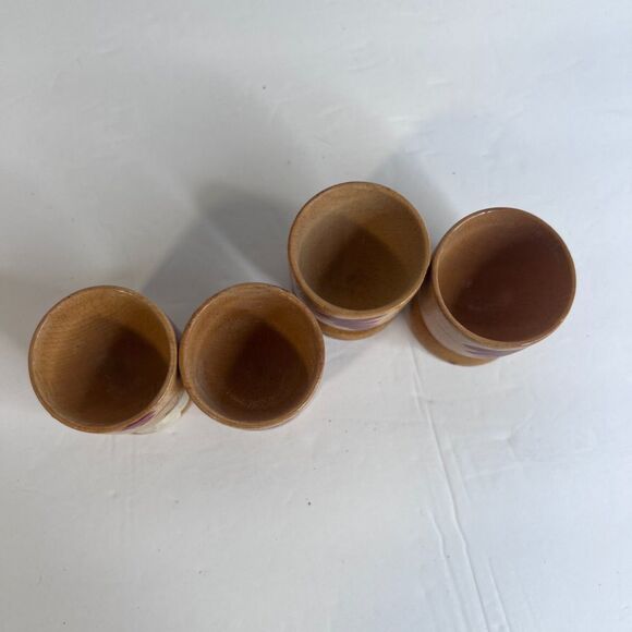 VTG Wooden Hand Painted Faces Egg Cups Holders Displays Kitschy Set of 4 - Picture 5 of 6